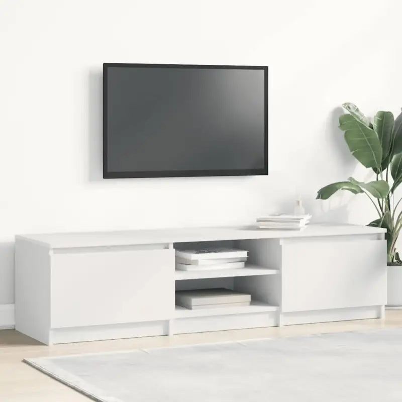 Tv-meubel van bewerkt hout met open vakken voor een klassieke stijl - Wit / 1 - Tv-meubels