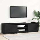 Tv-meubel van bewerkt hout met open vakken voor een klassieke stijl - Zwart / 1 - Tv-meubels