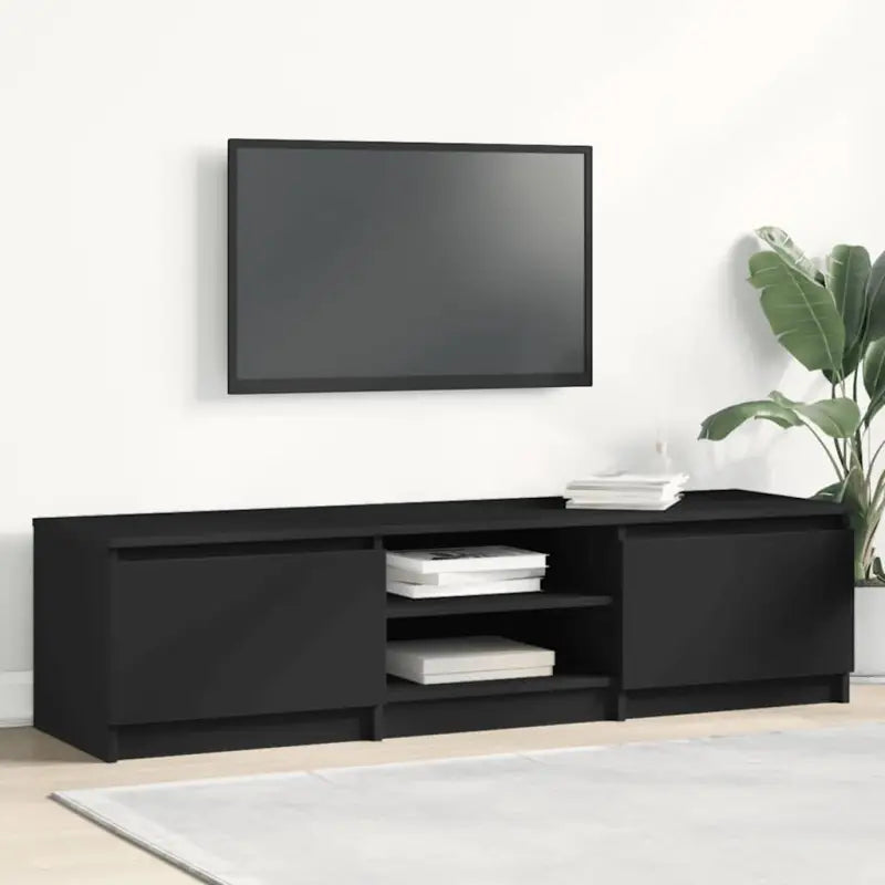 Tv-meubel van bewerkt hout met open vakken voor een klassieke stijl - Zwart / 1 - Tv-meubels
