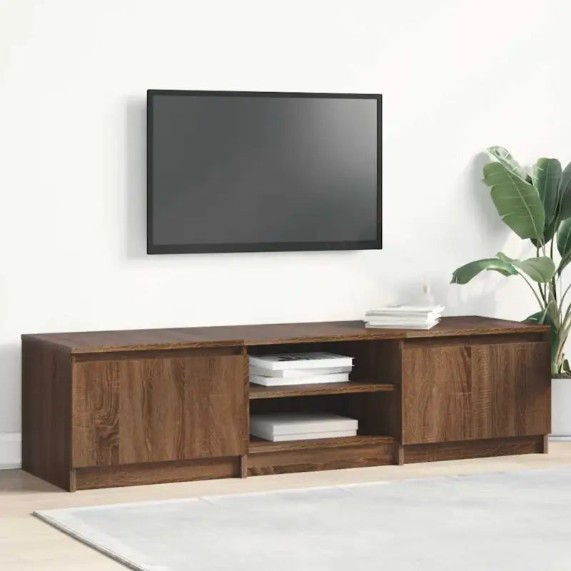 Tv-meubel van bewerkt hout met open vakken voor een klassieke stijl - bruin eikenkleur / 1 - Tv-meubels