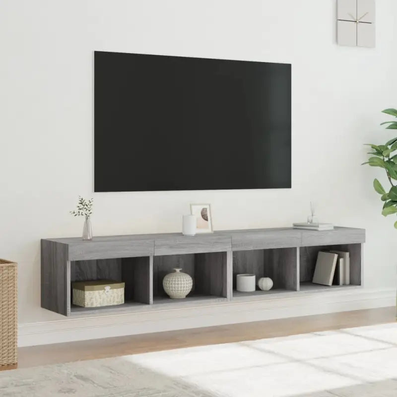 Tv-meubel van bewerkt hout met RGB LED-verlichting en stijlvol design - Grijs sonoma / 2 / 80 cm - Tv-meubels