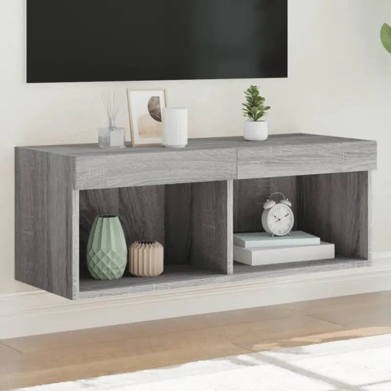 Tv-meubel van bewerkt hout met RGB LED-verlichting en stijlvol design - Grijs sonoma / 1 / 80 cm - Tv-meubels