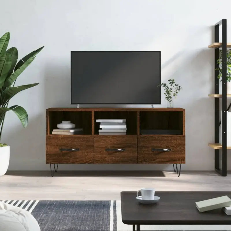 Tv-meubel van bewerkt hout met stevige ijzeren poten - bruin eikenkleur / 1 - Tv-meubels