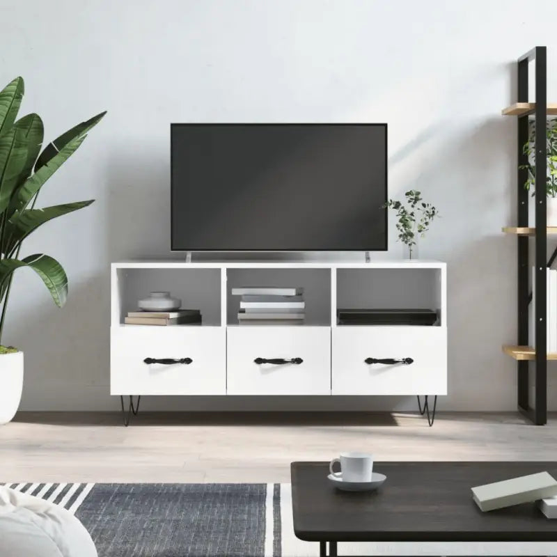 Tv-meubel van bewerkt hout met stevige ijzeren poten - Hoogglans wit / 1 - Tv-meubels