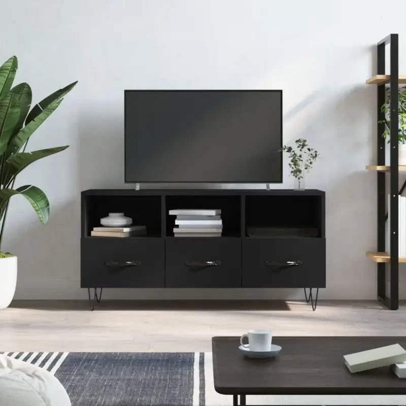 Tv-meubel van bewerkt hout met stevige ijzeren poten - Zwart / 1 - Tv-meubels