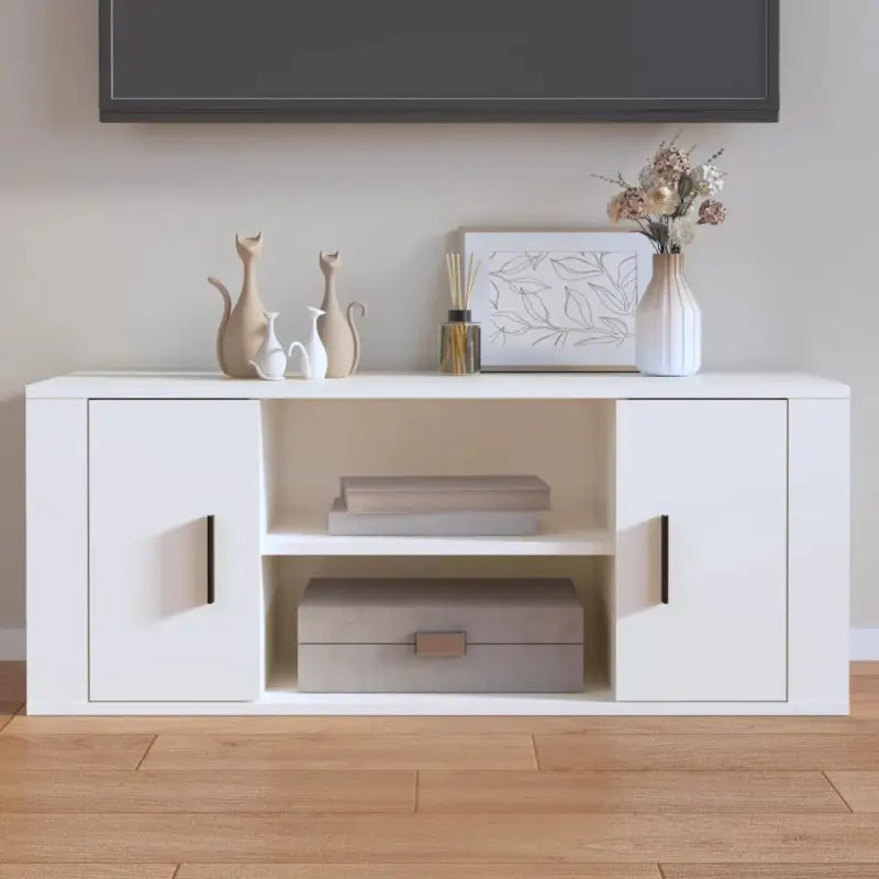 Tv-meubel van bewerkt hout met stijl en stevigheid - Wit / 1 - Tv-meubels