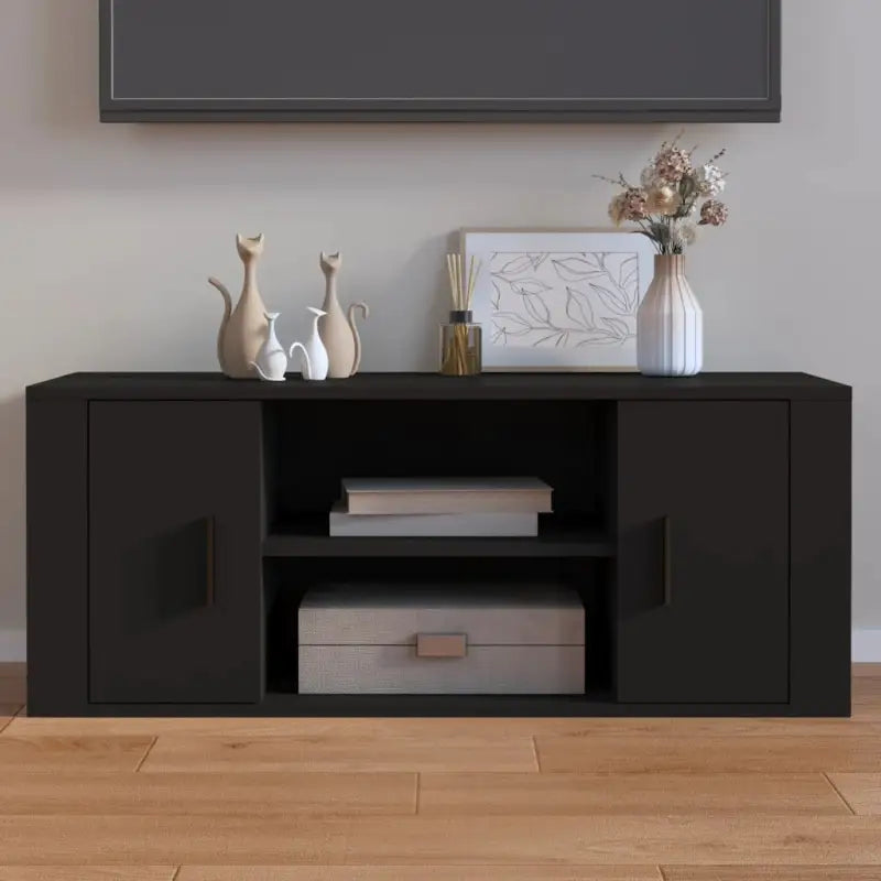 Tv-meubel van bewerkt hout met stijl en stevigheid - Zwart / 1 - Tv-meubels