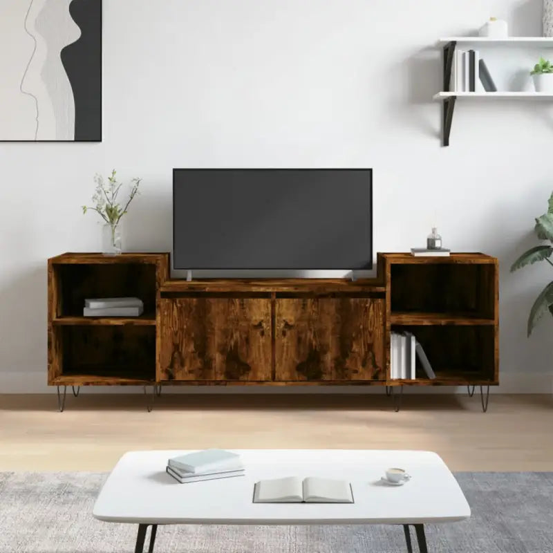 Tv-meubel van bewerkt hout met trendy en praktisch ontwerp - Gerookt eiken / 1 - Tv-meubels