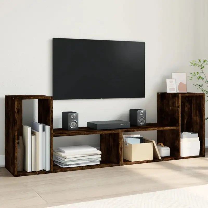 Tv-meubel van bewerkt hout met veel opbergruimte voor woon- of slaapkamer - Gerookt eiken / 1 / 75 cm - Tv-meubels