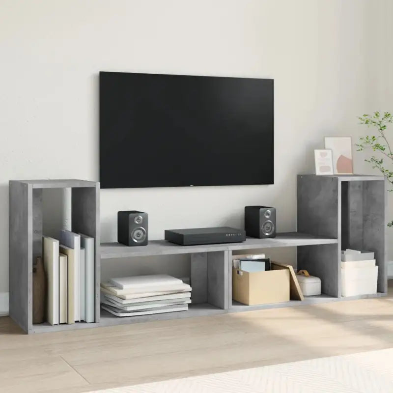 Tv-meubel van bewerkt hout met veel opbergruimte voor woon- of slaapkamer - Betongrijs / 1 / 75 cm - Tv-meubels