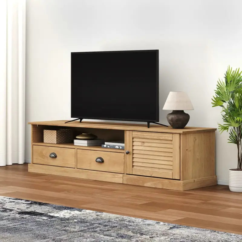 TV-meubel van massief grenenhout met metalen handgrepen voor opbergruimte - Bruin / 1 - Tv-meubels