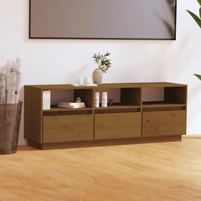 Tv-meubel van massief grenenhout met zweefpoten voor in je woonkamer - Honingbruin / 1 - Tv-meubels