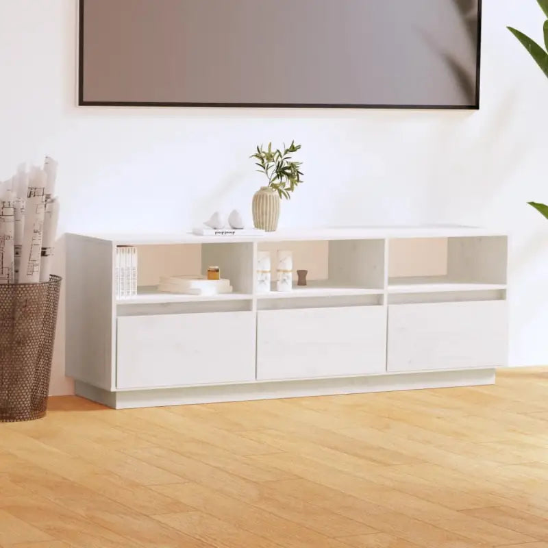 Tv-meubel van massief grenenhout met zweefpoten voor in je woonkamer - Wit / 1 - Tv-meubels