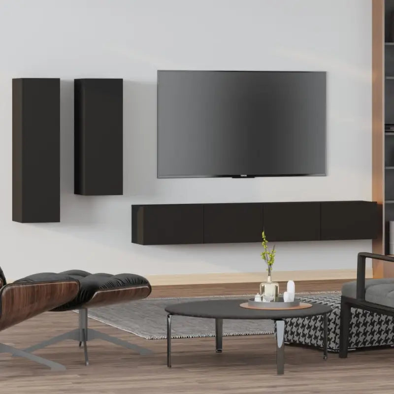 Tv-meubels in grijs sonoma met bewerkt hout voor een klassiek accent - Zwart / 4 / 100 cm - Tv-meubels