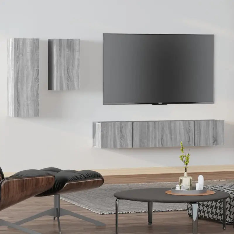 Tv-meubels in grijs sonoma met bewerkt hout voor een klassiek accent - Tv-meubels