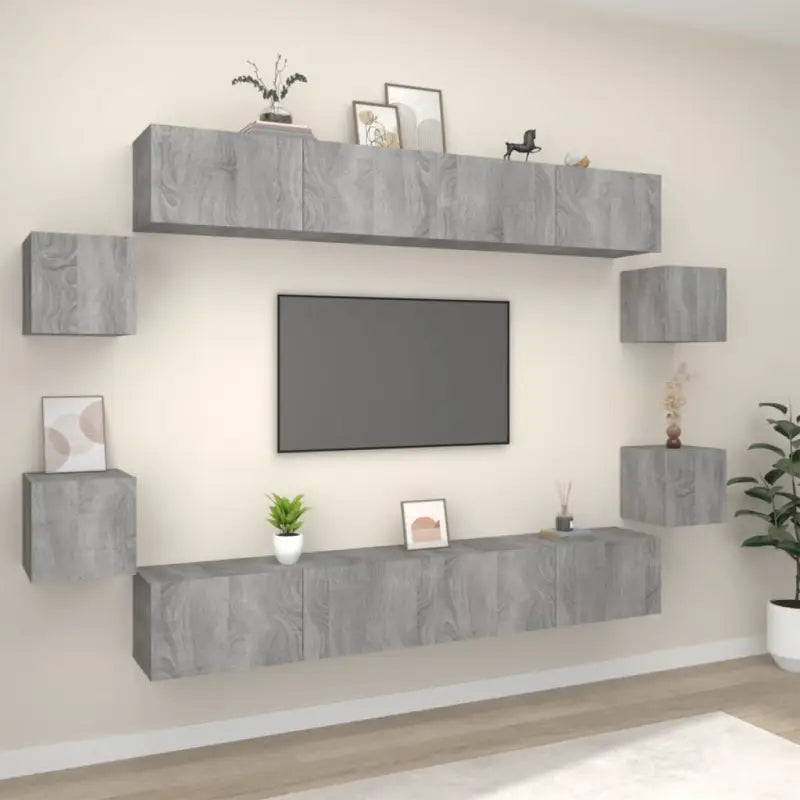 Tv-meubels in grijs sonoma met bewerkt hout voor een stijlvolle woonkamer - Grijs sonoma / 8 / 100 cm - Tv-meubels