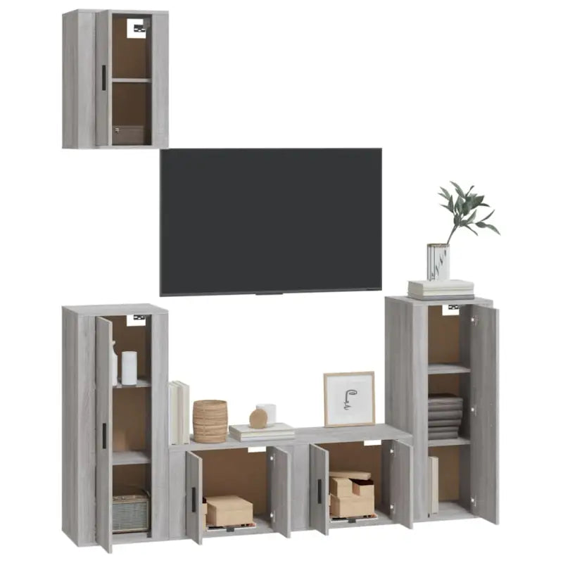 Tv-meubels in grijs sonoma met bewerkt hout voor een stijlvolle woonkamer - Tv-meubels