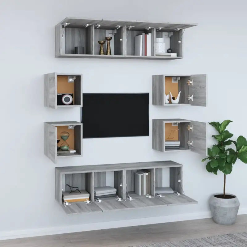 Tv-meubels in grijs sonoma met bewerkt hout voor een stijlvolle woonkamer - Tv-meubels