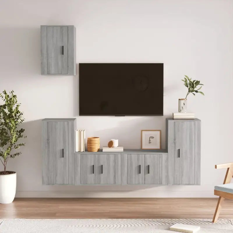 Tv-meubels in grijs sonoma met bewerkt hout voor een stijlvolle woonkamer - Grijs sonoma / 5 - Tv-meubels