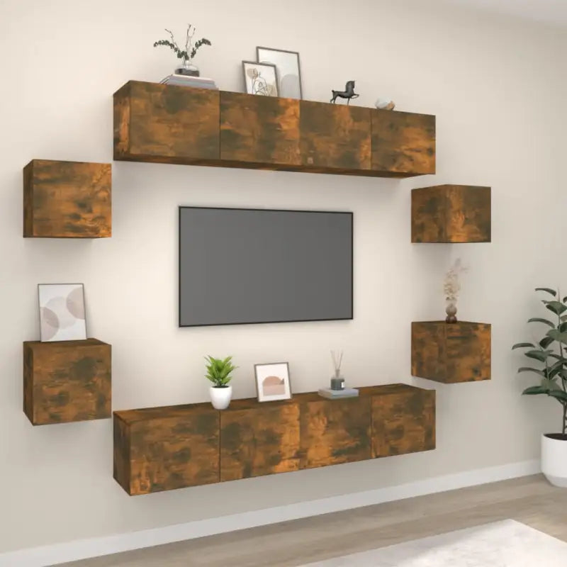 Tv-meubels in grijs sonoma met bewerkt hout voor een stijlvolle woonkamer - Gerookt eiken / 8 / 80 cm - Tv-meubels
