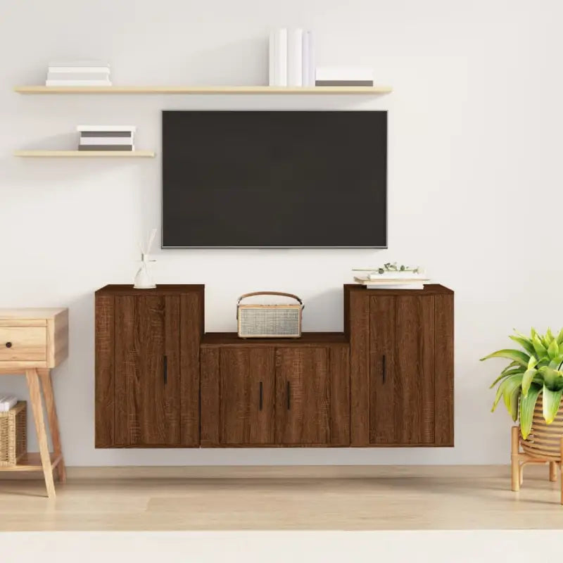 Tv-meubels in grijs sonoma met bewerkt hout voor een trendy uitstraling - bruin eikenkleur / 3 - Tv-meubels