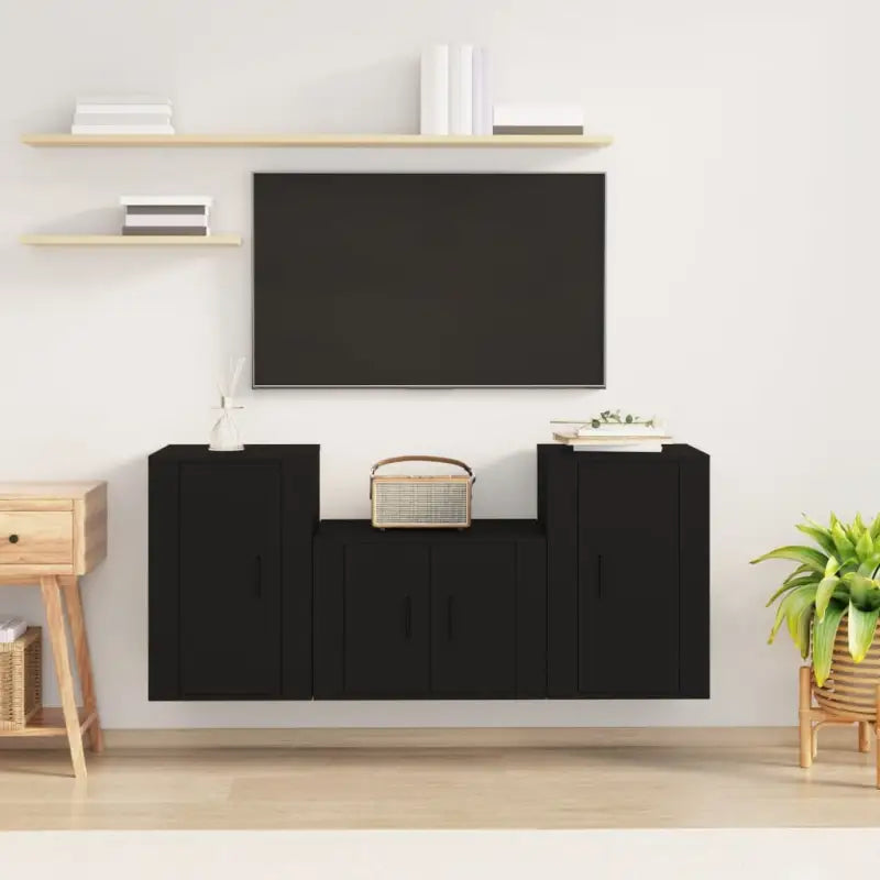 Tv-meubels in grijs sonoma met bewerkt hout voor een trendy uitstraling - Zwart / 3 - Tv-meubels