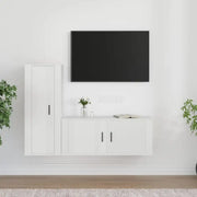 Tv-meubels in hoogglans wit met bewerkt hout voor een klassiek interieur - Hoogglans wit / 2 - Tv-meubels