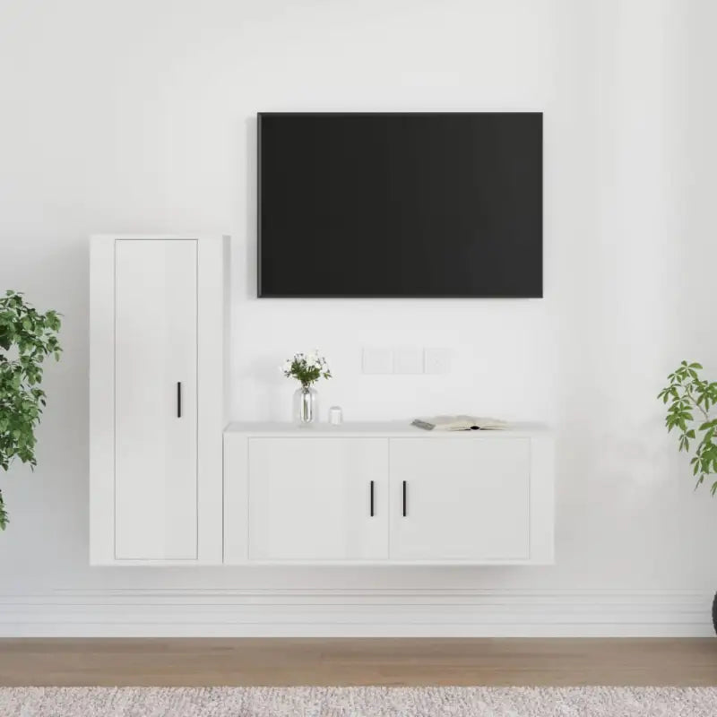 Tv-meubels in hoogglans wit met bewerkt hout voor een klassiek interieur - Hoogglans wit / 2 - Tv-meubels
