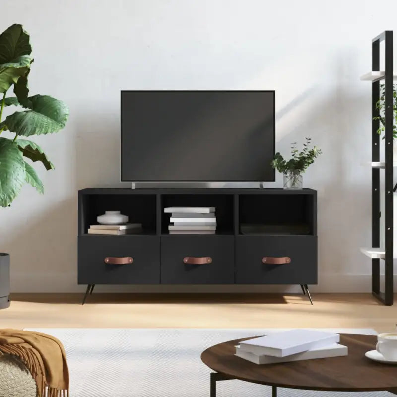 Tv-meubels met bewerkt hout en ijzeren poten voor een trendy uitstraling - Zwart / 1 - Tv-meubels