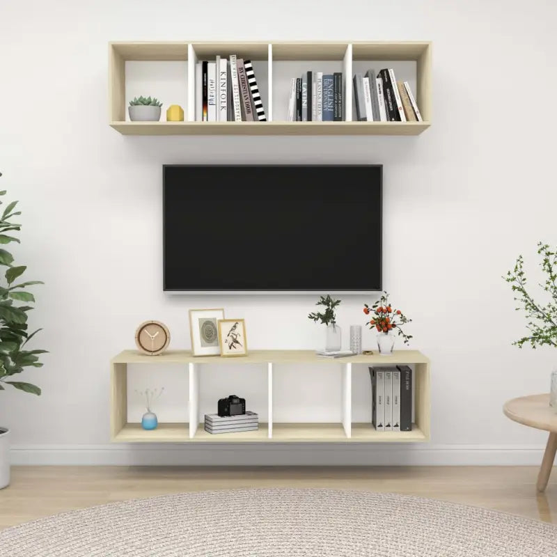 Tv-meubels met opbergruimte die je muur flexibel kunnen ophangen - Wit en sonoma eiken / 2 - Tv-meubels