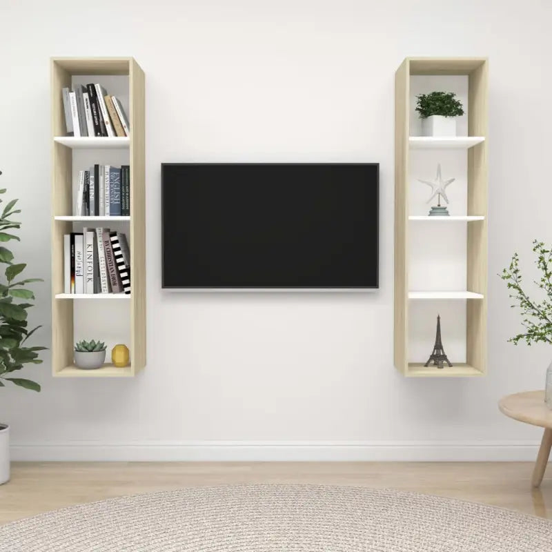 Tv-meubels met opbergruimte die muurhangend of staand geplaatst kunnen worden - Wit en sonoma eiken / 2 - Tv-meubels