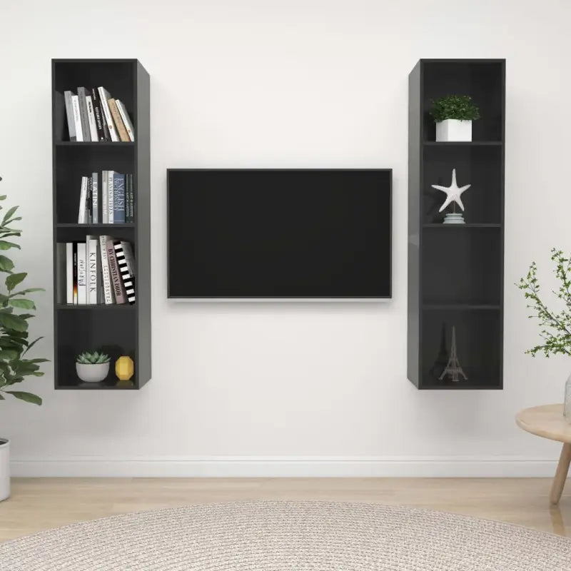 Tv-meubels met opbergruimte die muurhangend of staand geplaatst kunnen worden - Hoogglans grijs / 2 - Tv-meubels