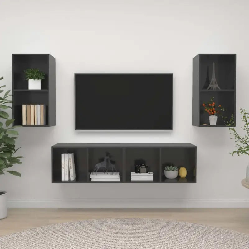 Tv-meubels met opbergruimte en muurbeugelopties - Hoogglans grijs / 4 - Tv-meubels