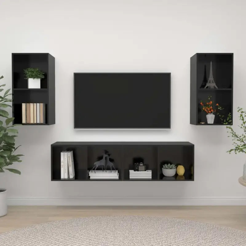 Tv-meubels met opbergruimte en muurbeugelopties - Hoogglans zwart / 4 - Tv-meubels