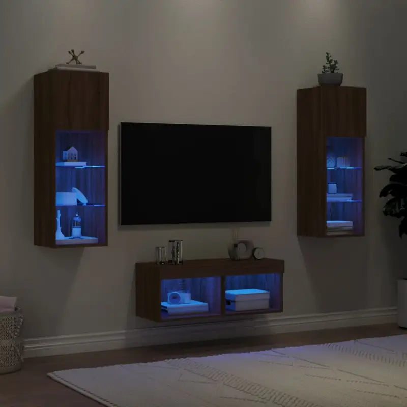 Tv-meubels met RGB led-verlichting en bewerkt hout voor moderne woningen - bruin eikenkleur / 1 - Tv-meubels