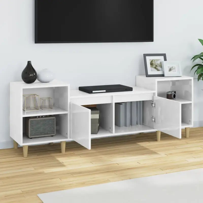 Tv-meubels van bewerkt hout in hoogglans wit met stijl en stabiliteit - Tv-meubels