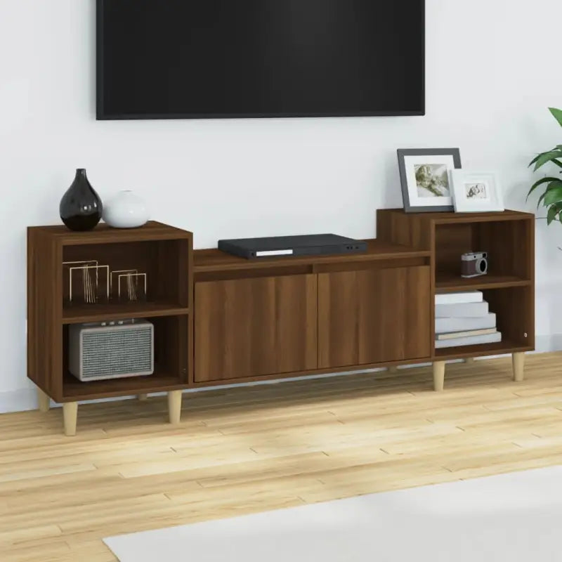 Tv-meubels van bewerkt hout in hoogglans wit met stijl en stabiliteit - bruin eikenkleur / 1 - Tv-meubels