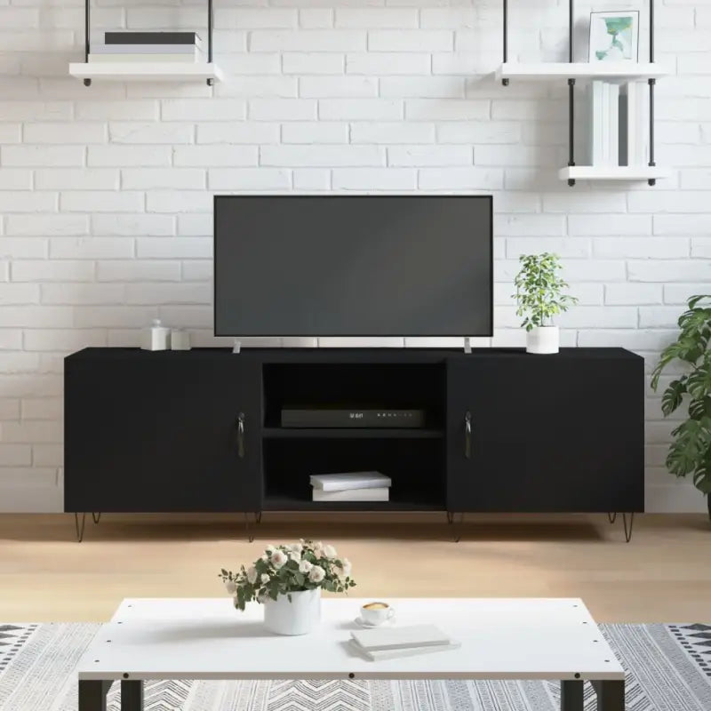Tv-meubels van bewerkt hout met ijzeren poten voor een trendy uitstraling - Zwart / 1 - Tv-meubels