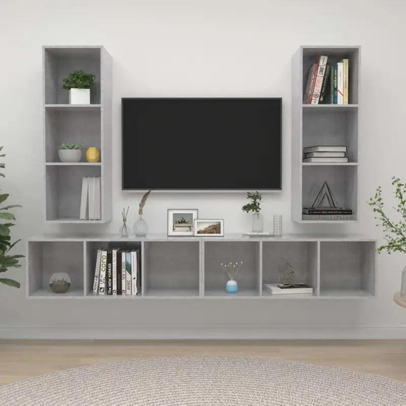 Tv-meubels van bewerkt hout met opbergruimte en muurbevestiging - Betongrijs / 4 - Tv-meubels