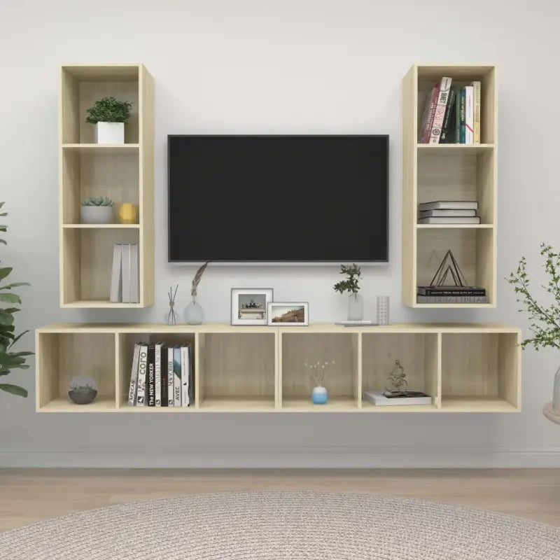 Tv-meubels van bewerkt hout met opbergruimte en muurbevestiging - Sonoma eiken / 4 - Tv-meubels