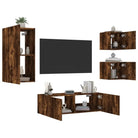 Tv-meubels van bewerkt hout met RGB LED-verlichting in gerookt eiken - Tv-meubels