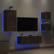 Tv-meubels van bewerkt hout met RGB LED-verlichting in gerookt eiken - Tv-meubels