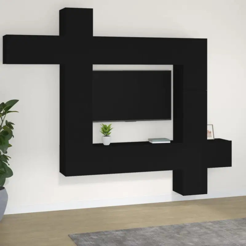 Tv-meubels van bewerkt hout met ruime opbergruimte en moderne uitstraling - Zwart / 1 - Tv-meubels