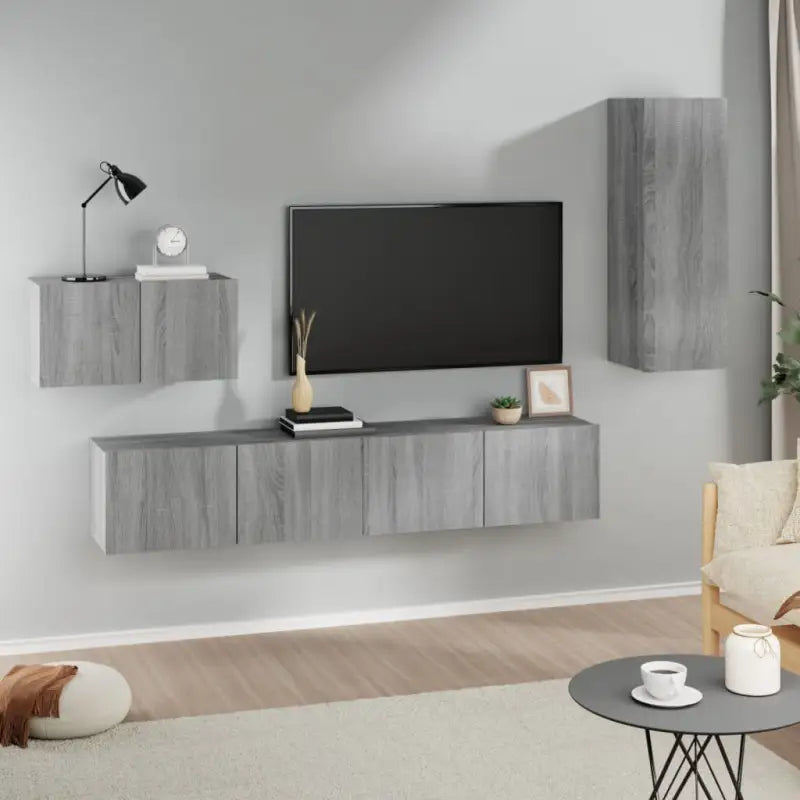 Tv-meubels van bewerkt hout met trendy en praktisch ontwerp - Grijs sonoma / 4 / 90 cm - Tv-meubels