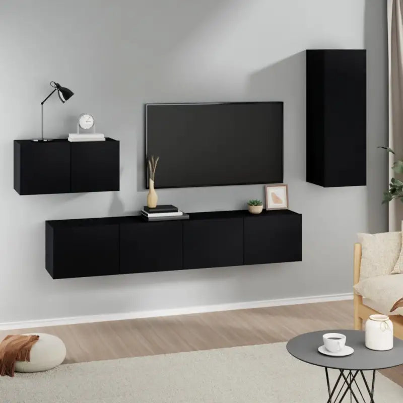 Tv-meubels van bewerkt hout met trendy en praktisch ontwerp - Zwart / 4 / 90 cm - Tv-meubels