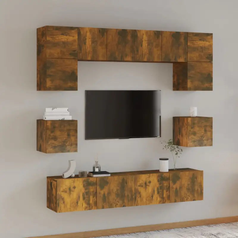Tv-meubels van bewerkt hout met trendy en praktische design - Gerookt eiken / 8 / 80 cm - Tv-meubels