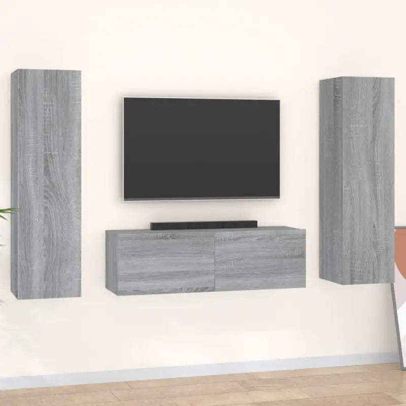 Tv-meubels van bewerkt hout met trendy en praktische design - Grijs sonoma / 3 / 100 cm - Tv-meubels