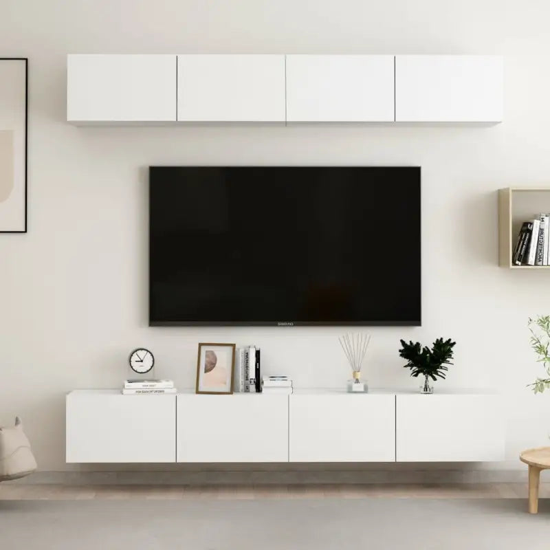 Tv-meubels van bewerkt hout met trendy en praktische design - Wit / 4 / 100 cm - Tv-meubels