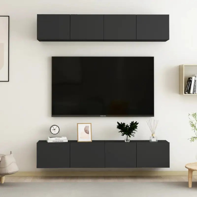 Tv-meubels van bewerkt hout met trendy en praktische design - Zwart / 4 / 80 cm - Tv-meubels