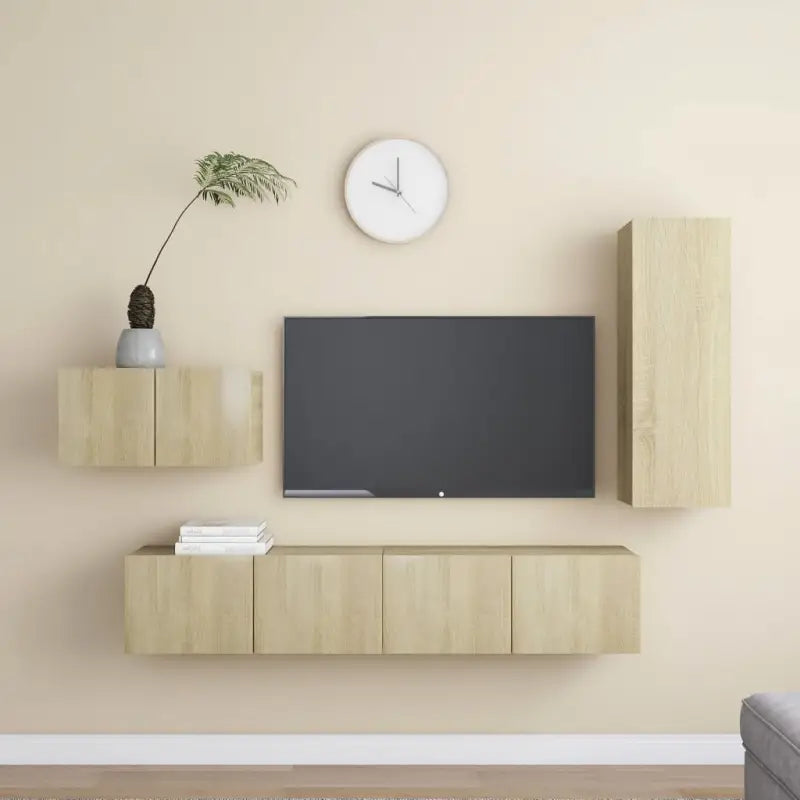 Tv-meubelset in bewerkt hout met opbergruimte en muurbevestiging - Sonoma eiken / 1 / 90 cm - Tv-meubels